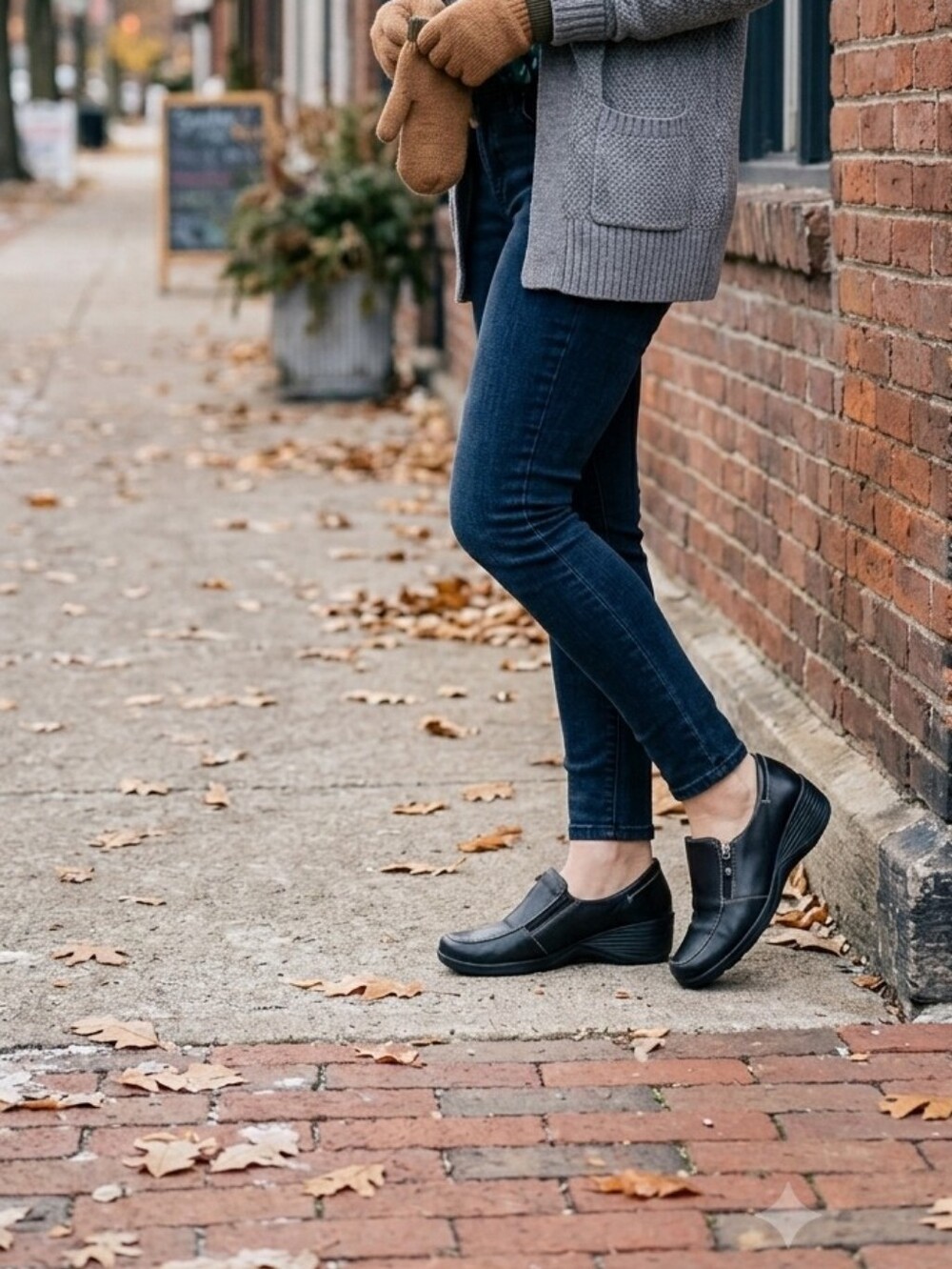 Naturalizer Black Leather Slip-On Wedge Loafers - Comfort Shoes 8W